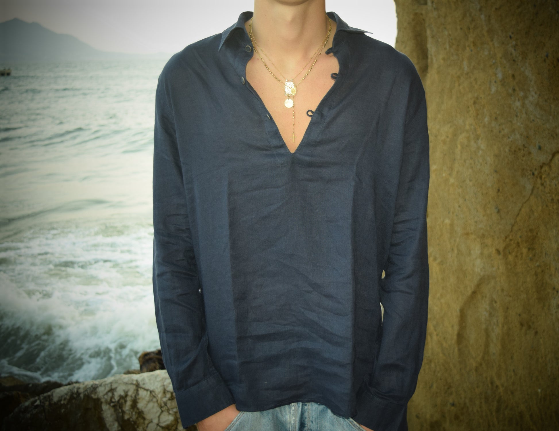 Camicia Di Lino Blu