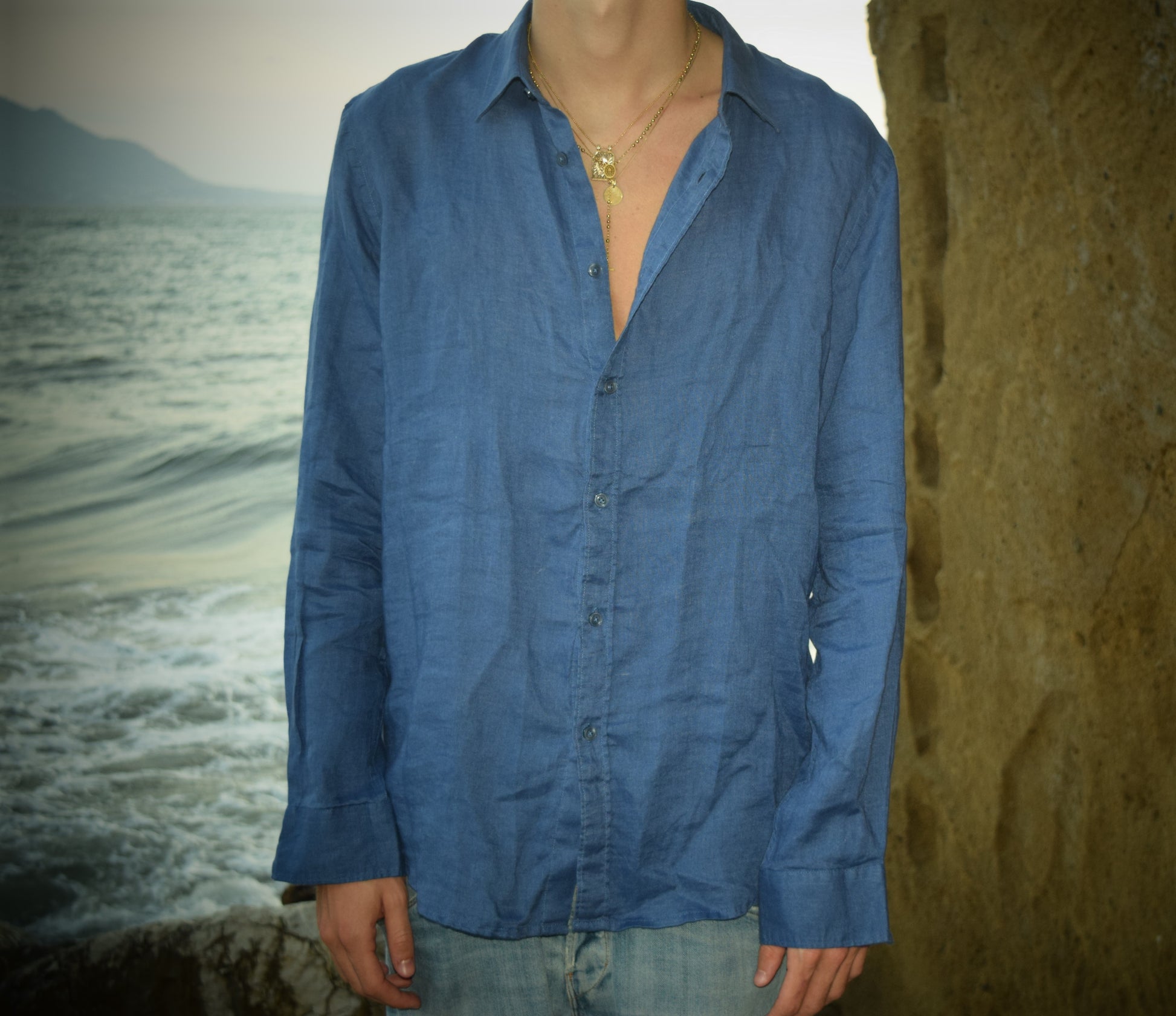 Camicia Di Lino Blu Royal