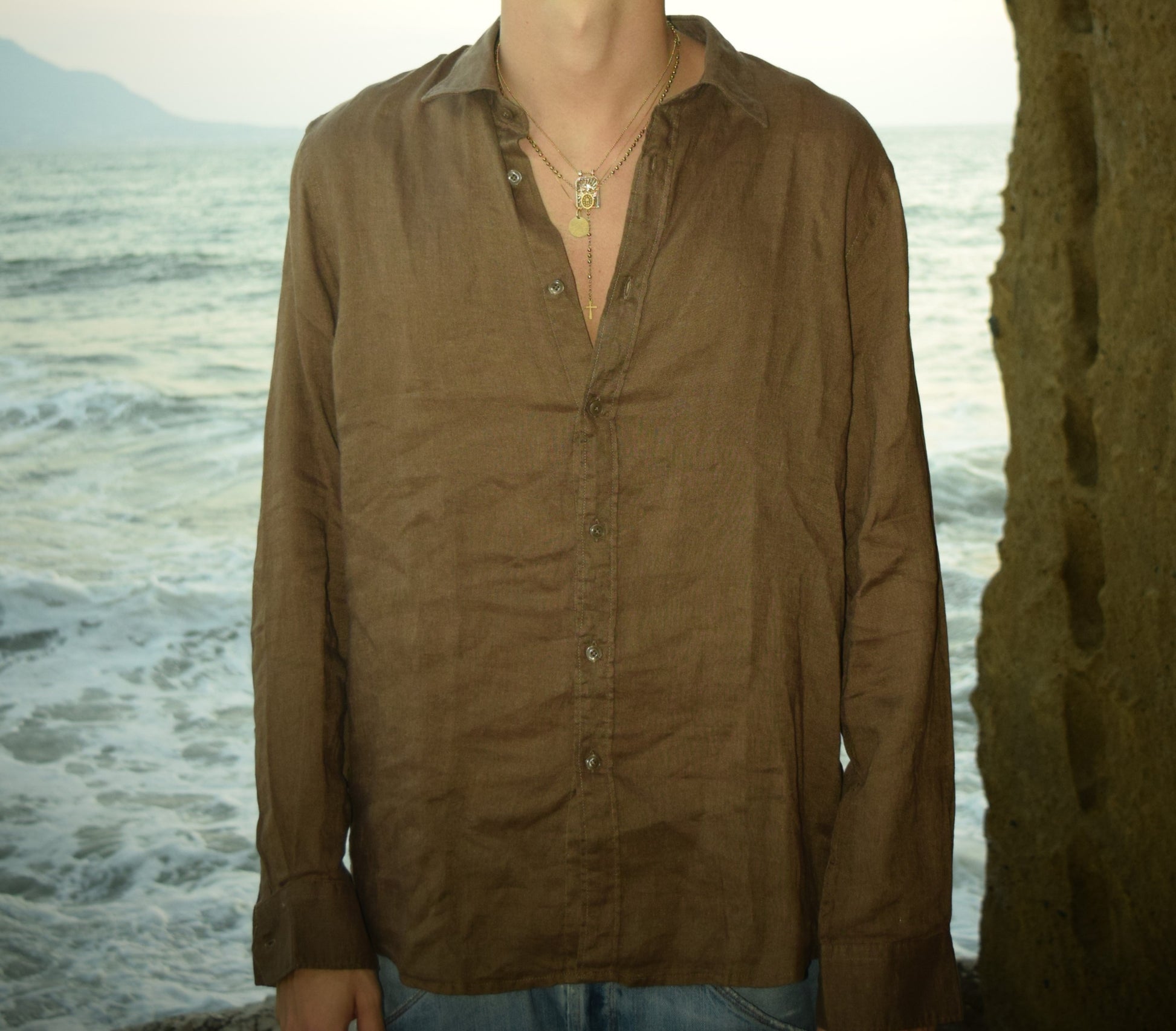 Camicia Di Lino Marrone